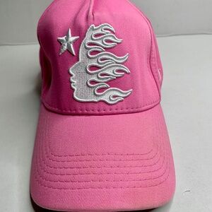 Hellstar OG Logo Snapback hat in pink with flame & star emblem